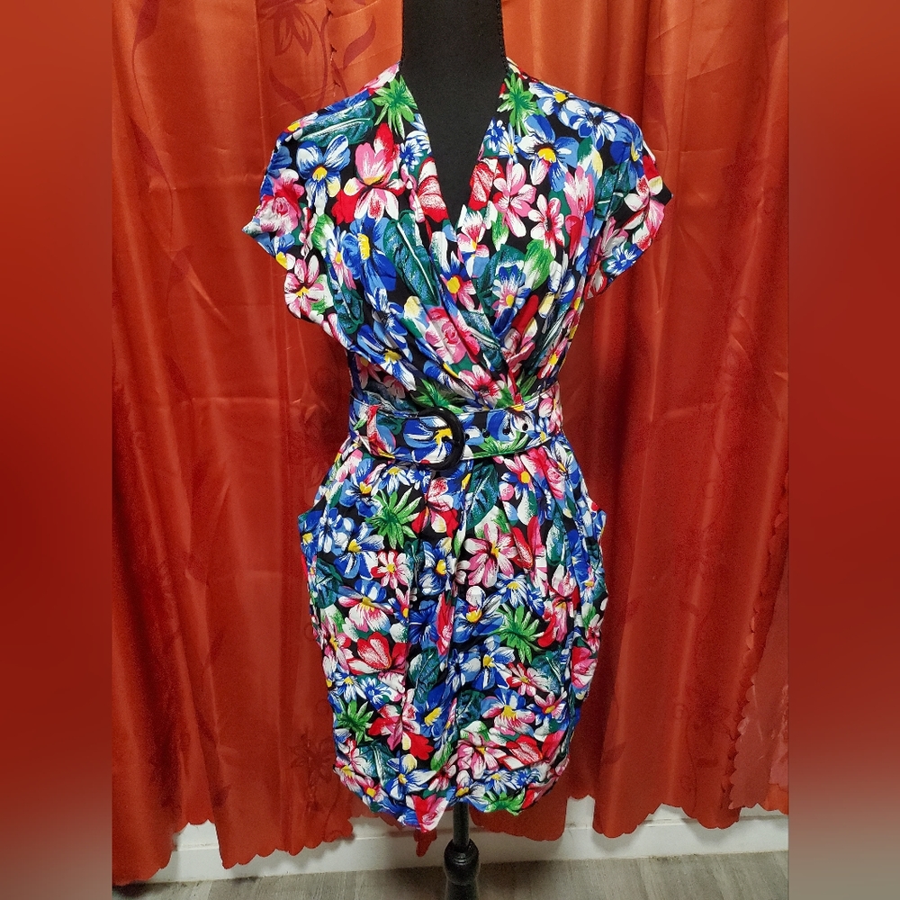 Vintage 80s Floral Mini Dress sz 6